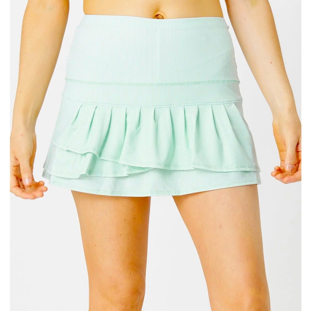 New with tags small Lucky in Love Avant Garde Stripe Sage Tennis skirt